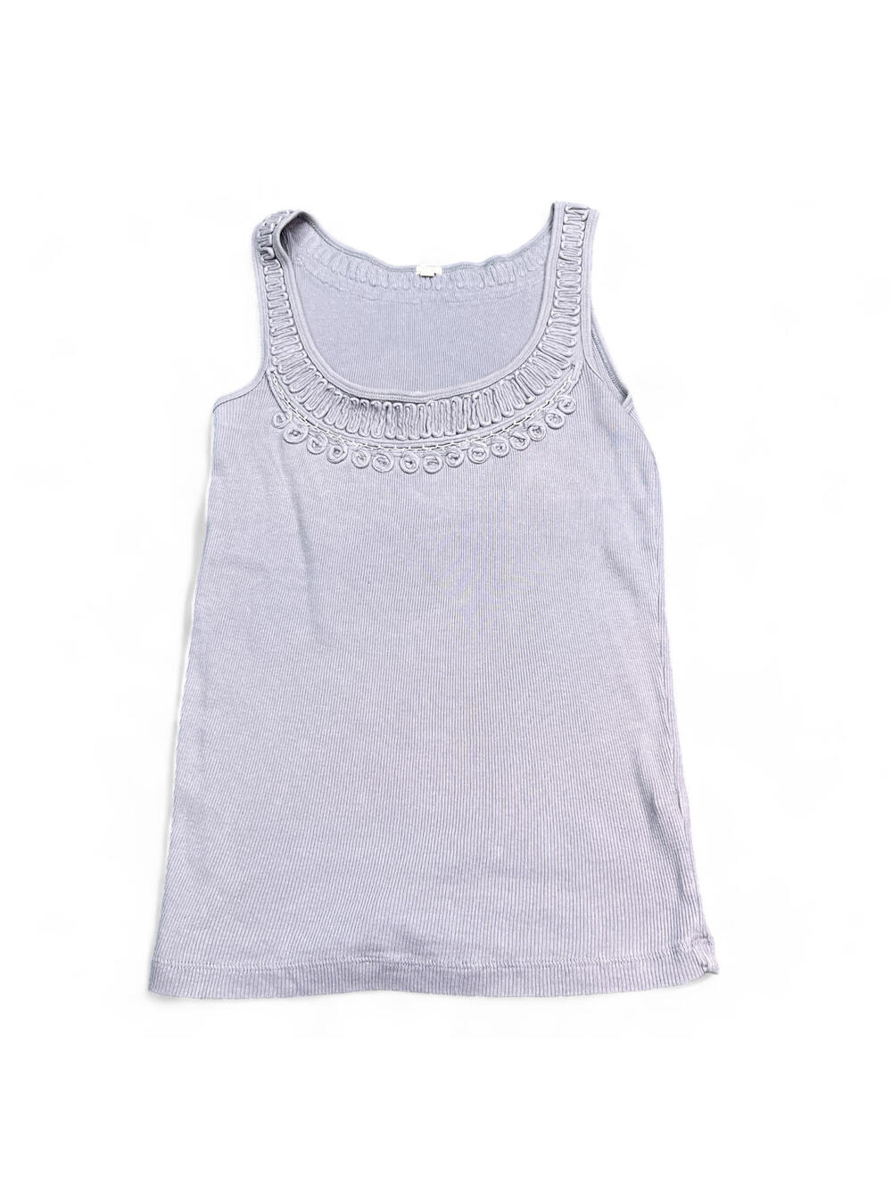 J Crew Tank Top Womens Size Small Light Gray Crochet Accents Round Neck Casual